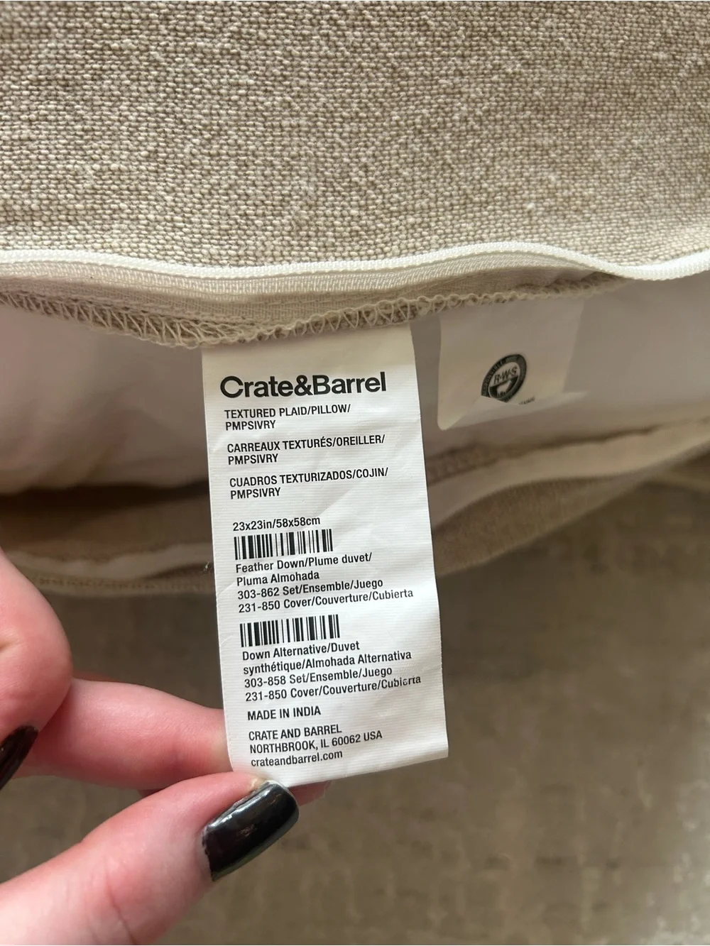 Crate & Barrel cream wool throw pillows with down alternative inserts set of 2